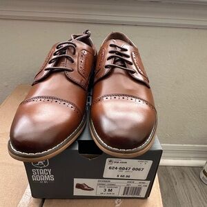 Stacy Adams Brown Leather Oxford Shoes with Cap Toe